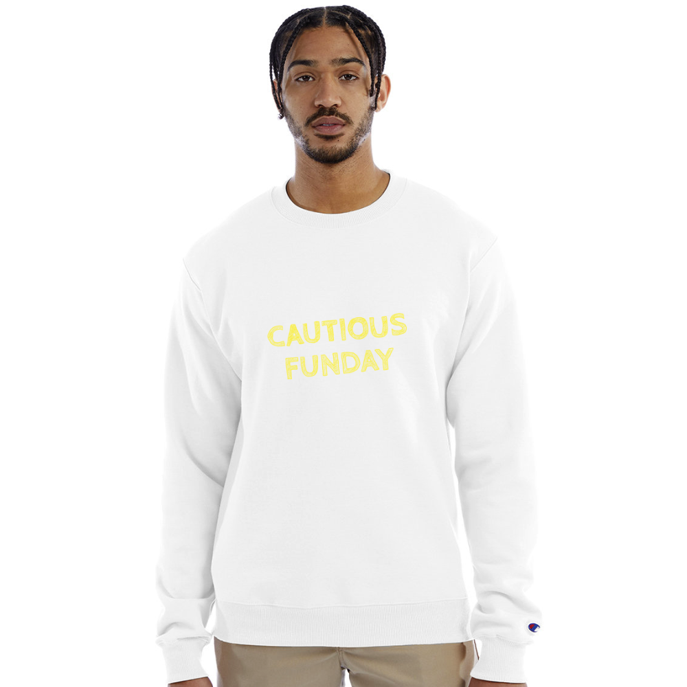 Cautious Funday Crew Sweatshirt - white